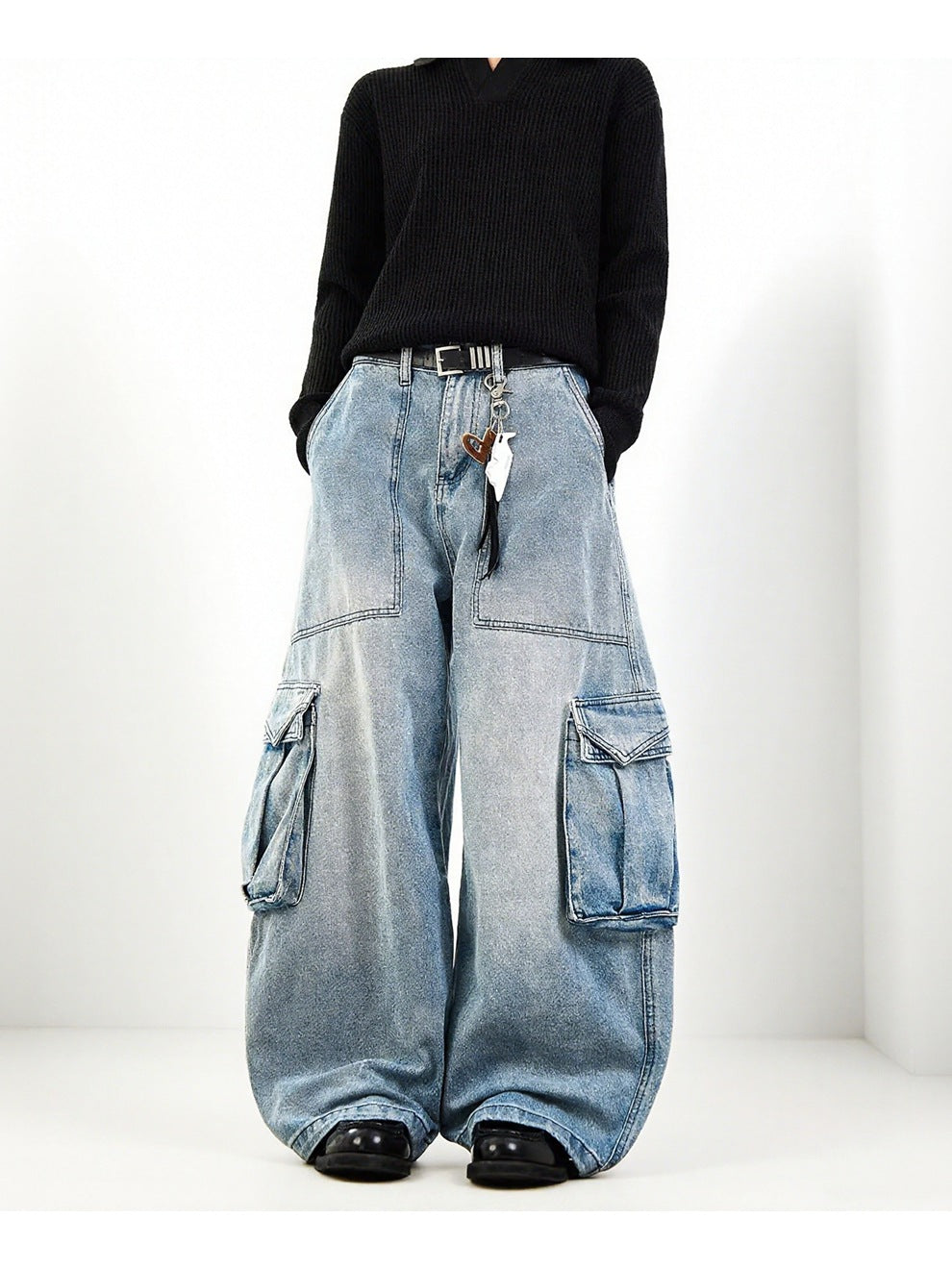 Plus-Size Women American Blue Cargo Denim Wide-Leg Pants 8