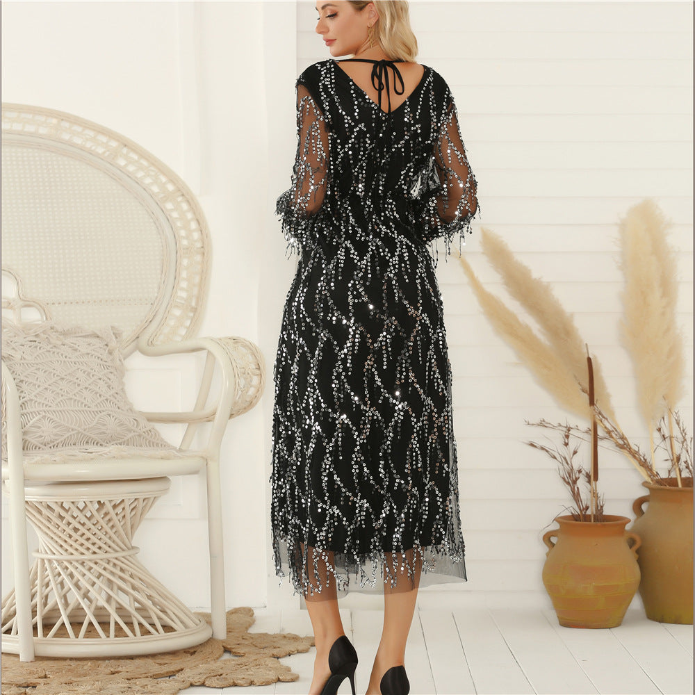 Sexy V-Neck Fringed Sequin Dress For Women 6