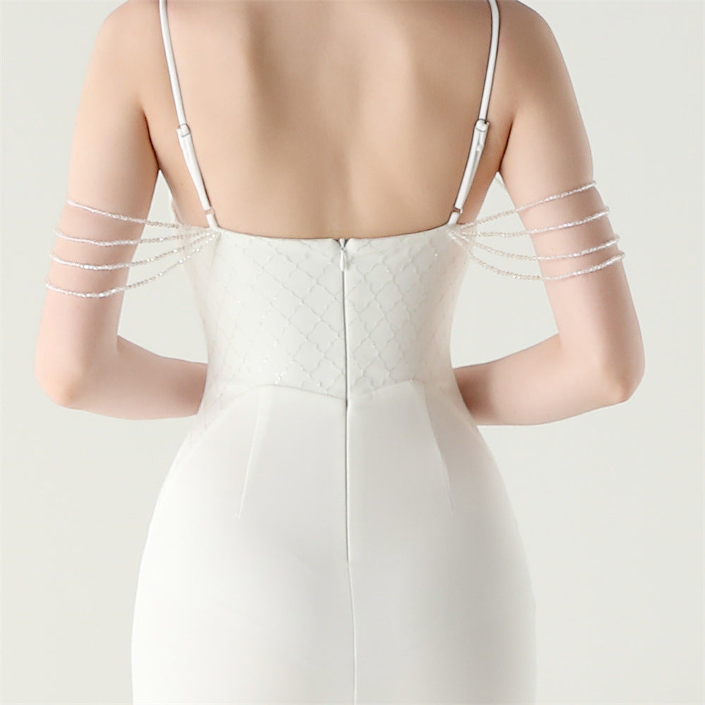 Women Fishbone Lace Sequin Wedding Fishtail Evening Dress 70