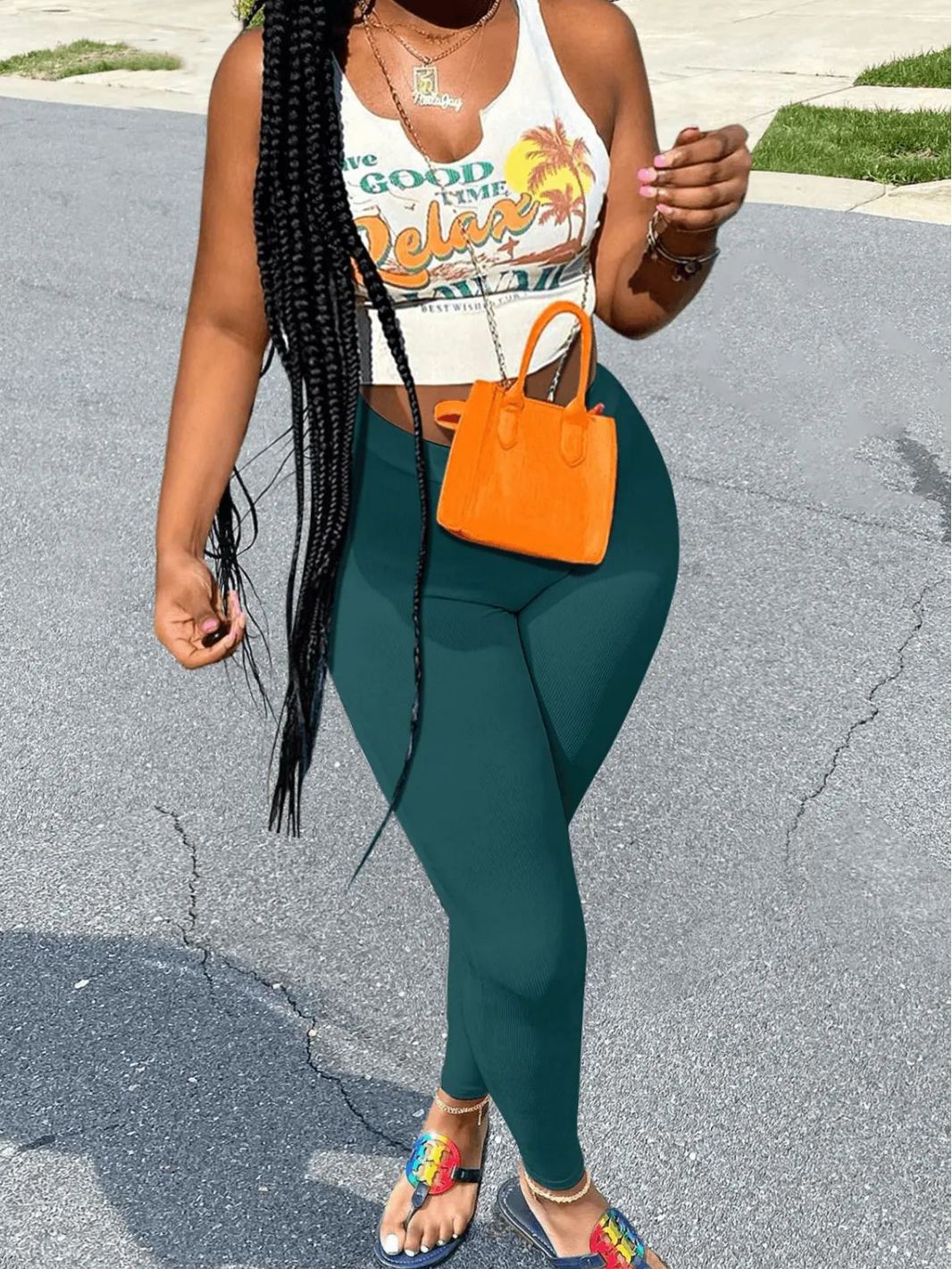 Women's Sexy Fashion Printed Vest Solid Pants Two Piece Set 4