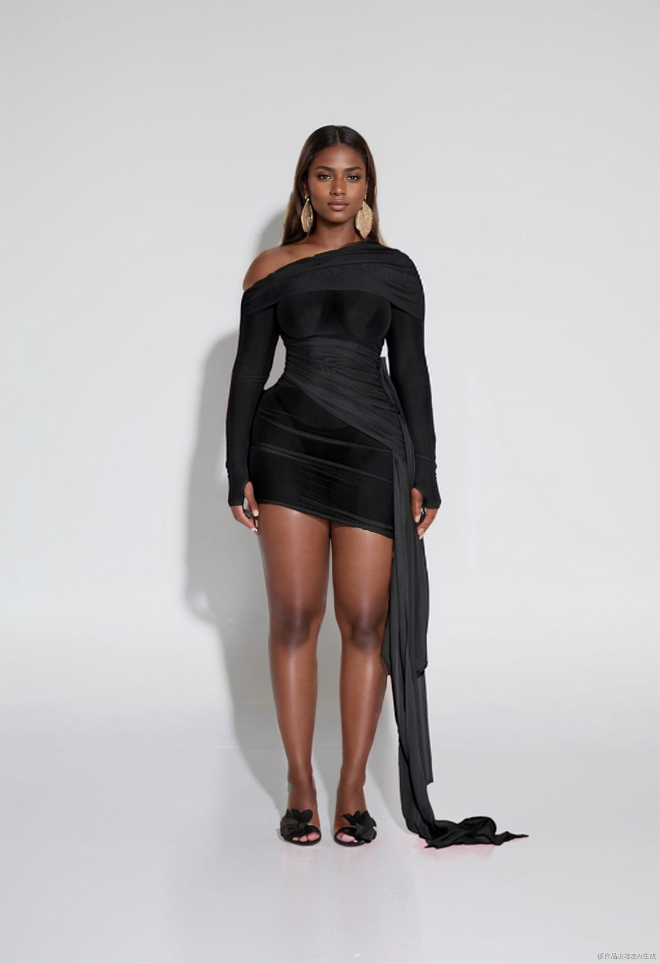 Spring Summer Fashion Women's Slash Shoulder Sexy Pleated Dress 3