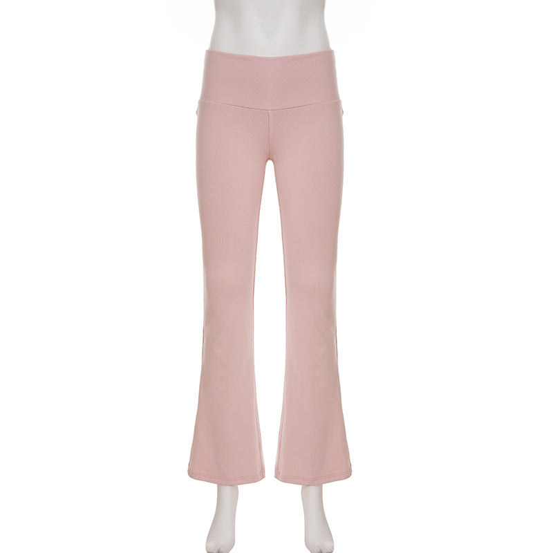 Women Casual Solid Bow Patchwork V-Neck Top and Bell Bottom Pants Two-Piece Set 4