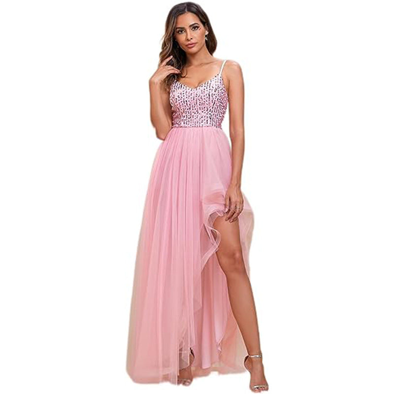 Women Solid Sexy Strap Slit Dress