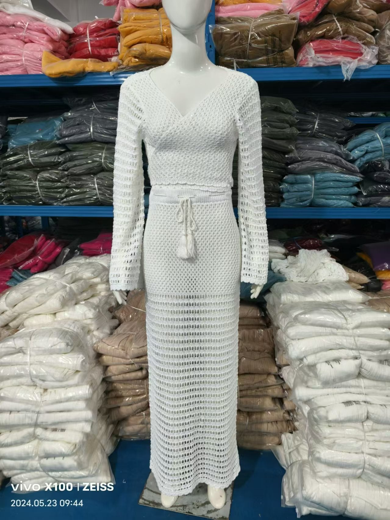 Summer Beach Suit Female Solid Color Sexy Knitting Hollow Beach Crochet Two Piece Skirt Set 6