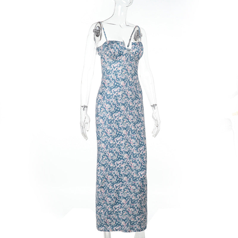 Sexy Straps Printed Slim Holidays Chic Slim Long Dress 8