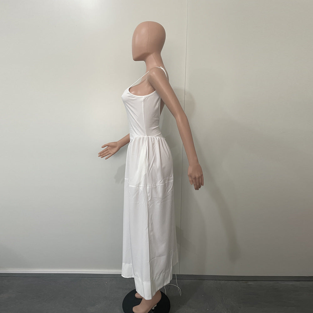 Women Chic Elegant Sexy U-Neck Low Back Strap Long Dress 5