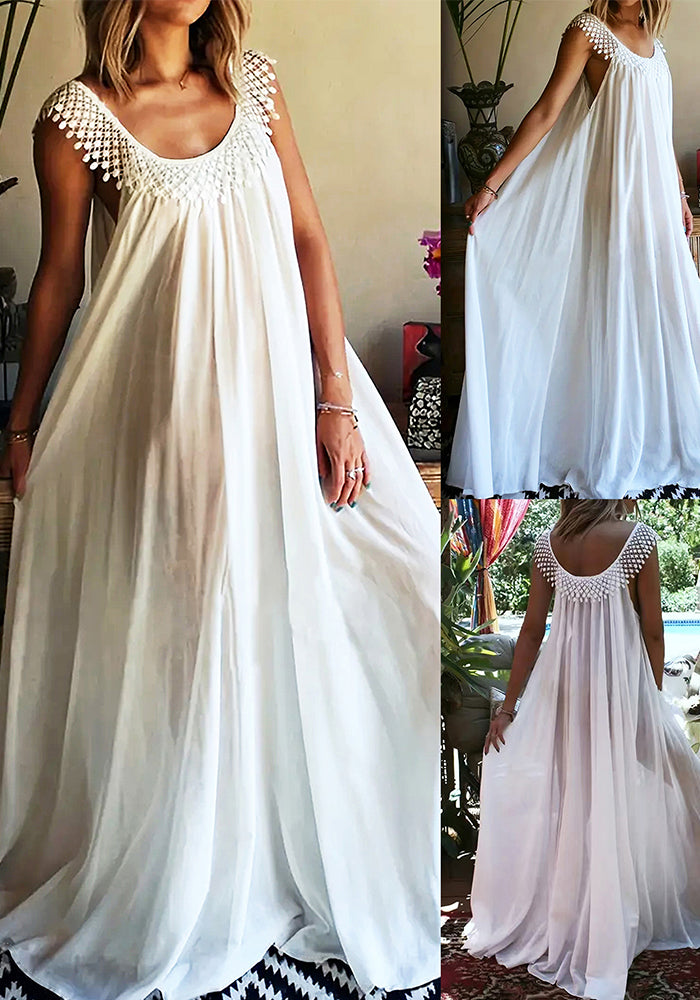 Summer Round Neck Sleeveless Loose Maxi Dress
