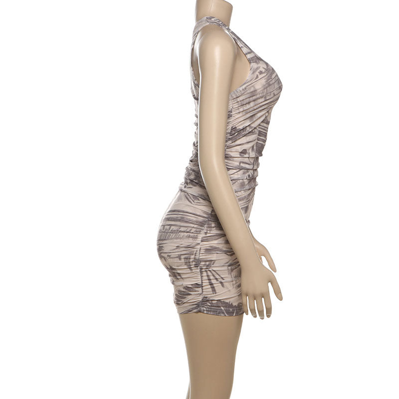 Women's Spring Fashion Chic Slim Sexy Slash Shoulder Print Bodycon Dress 6