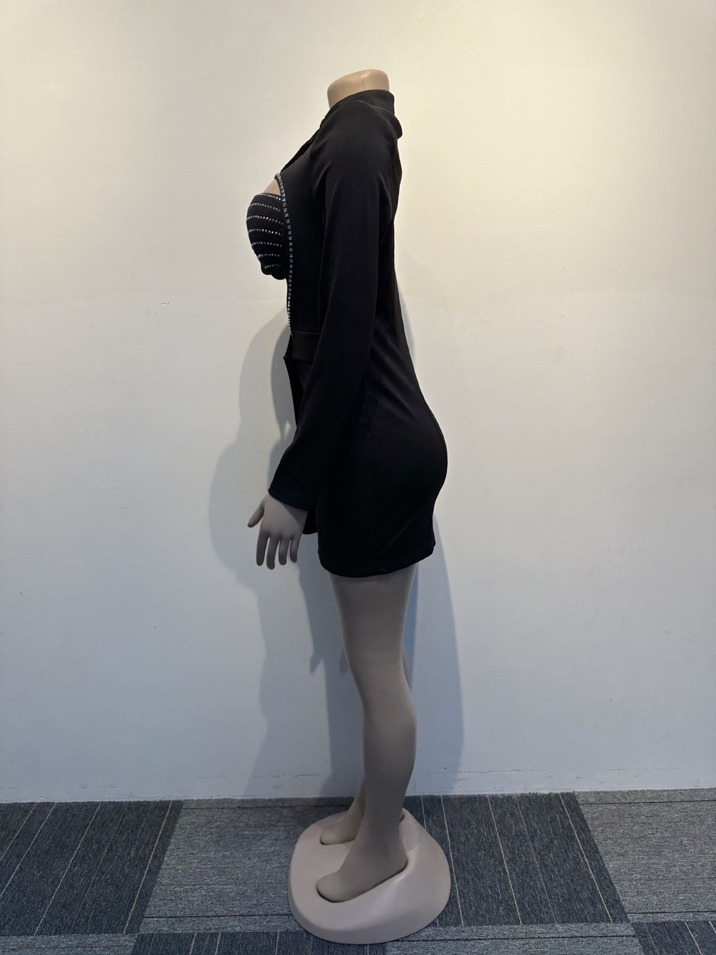 Sexy Solid Color Beaded Bra Blazer Dress Two-Piece Set 7