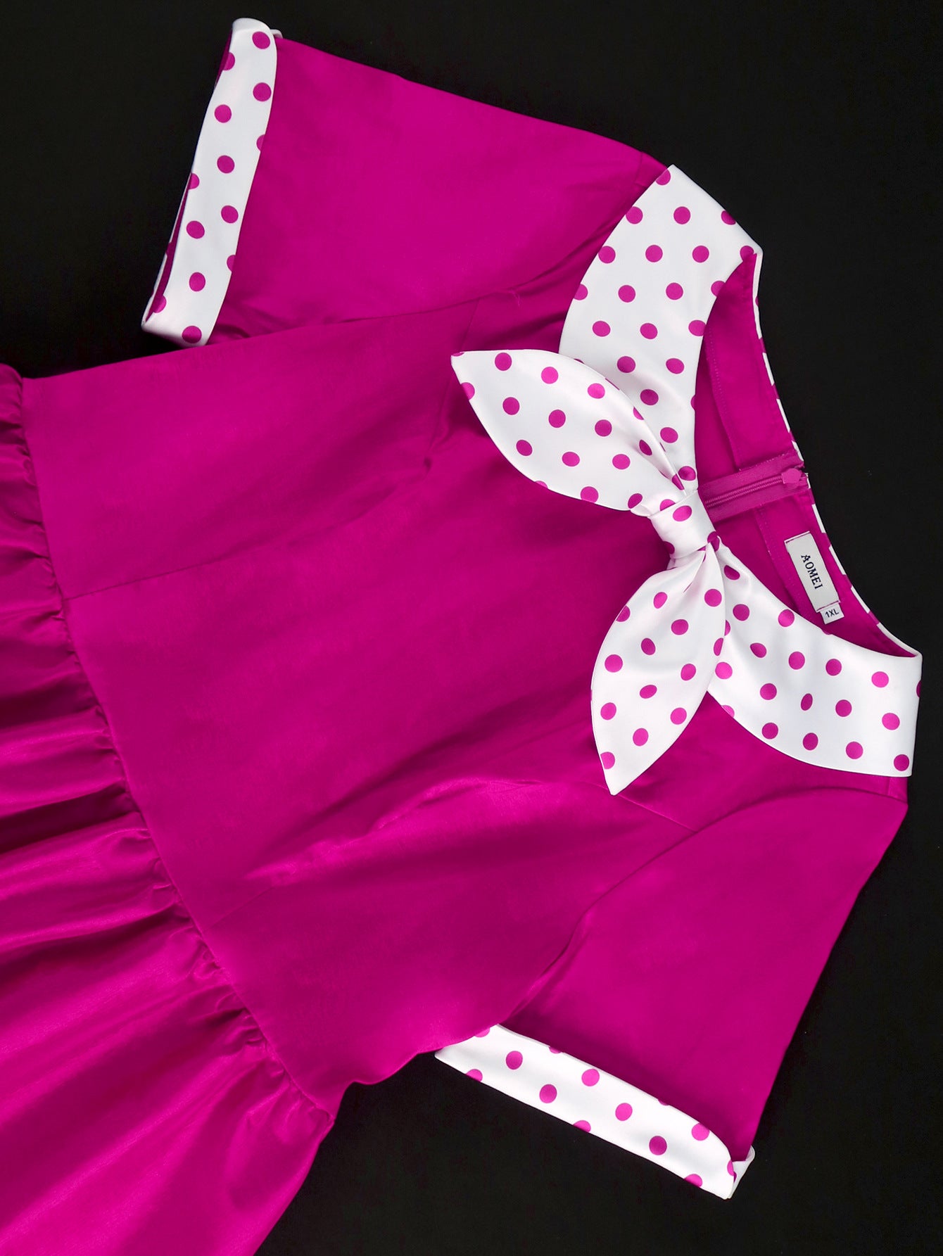 Plus Size Contrast Color Polka Dot Rose A-Line Career Dress 9