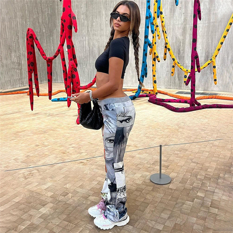 Fall Women Print Style Straight Casual Pants