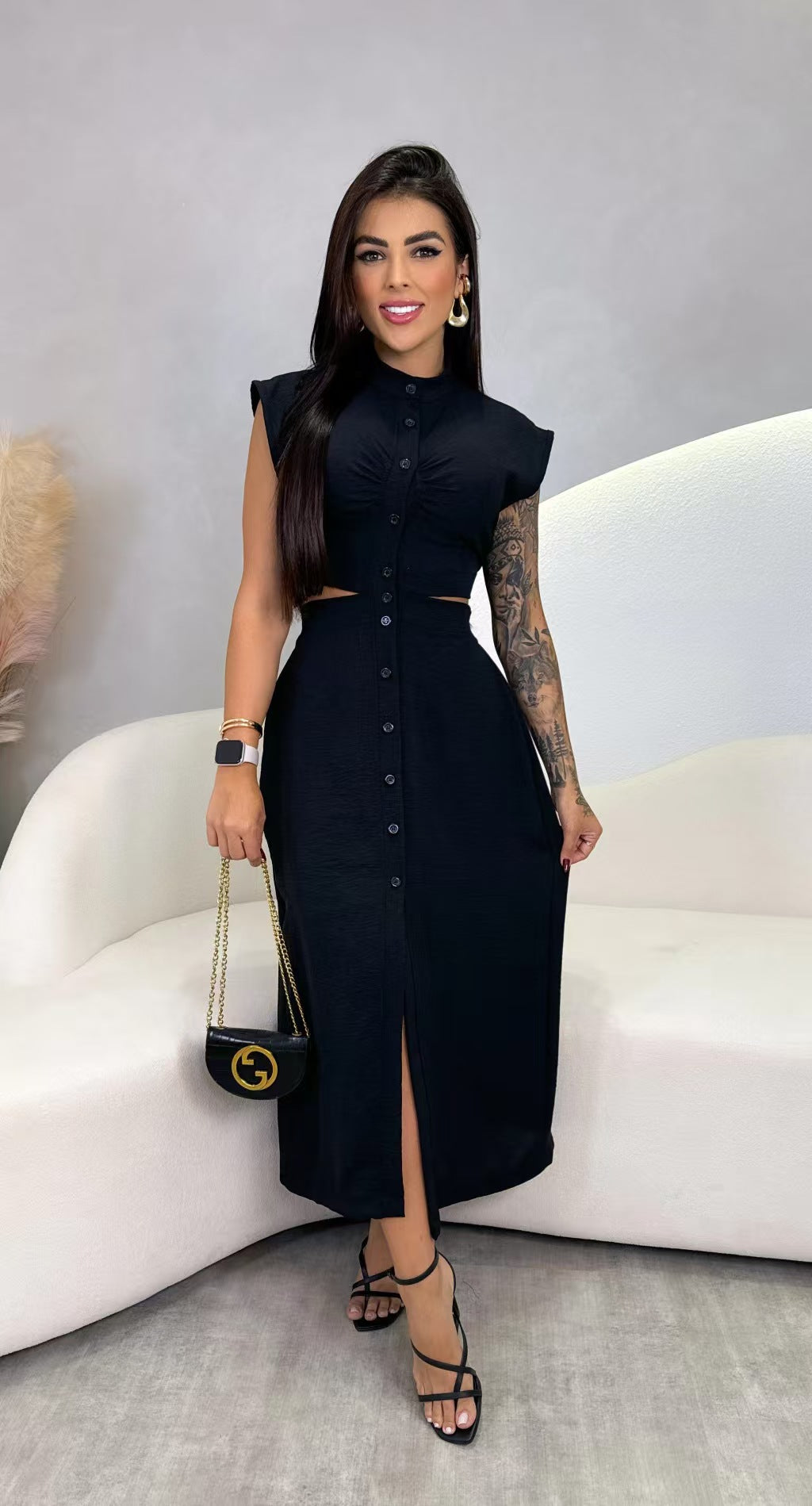 Spring women's clothing polyester Stand Collar skirt dress 3