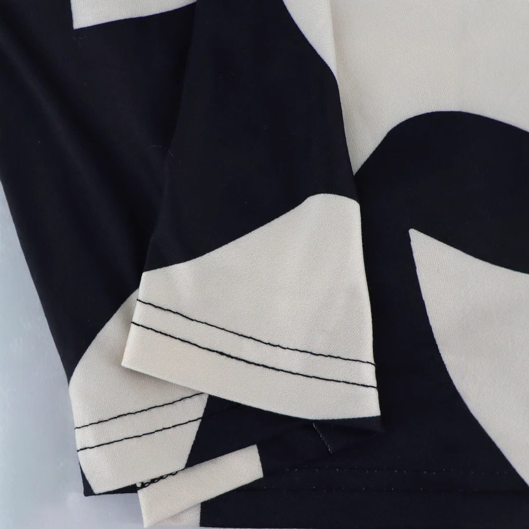 Women Summer Slash Shoulder Pocket Long Sleeve Print Irregular Dress 4