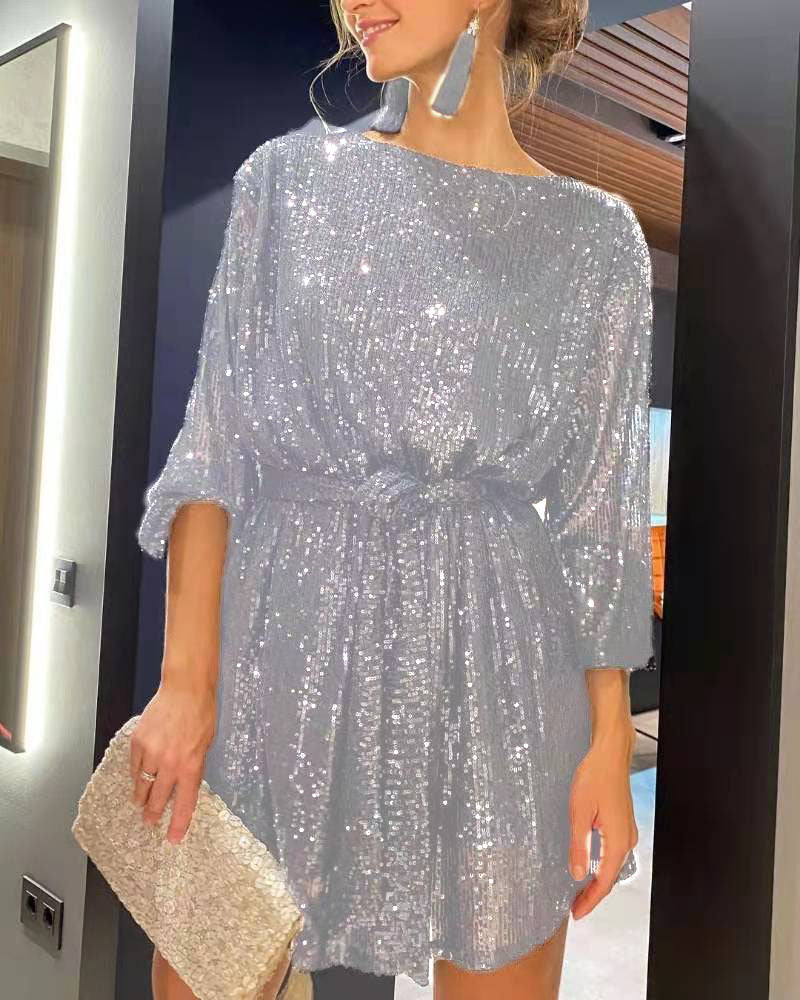Fashionable Sequin Sequin Slim Waist Party Dress 5