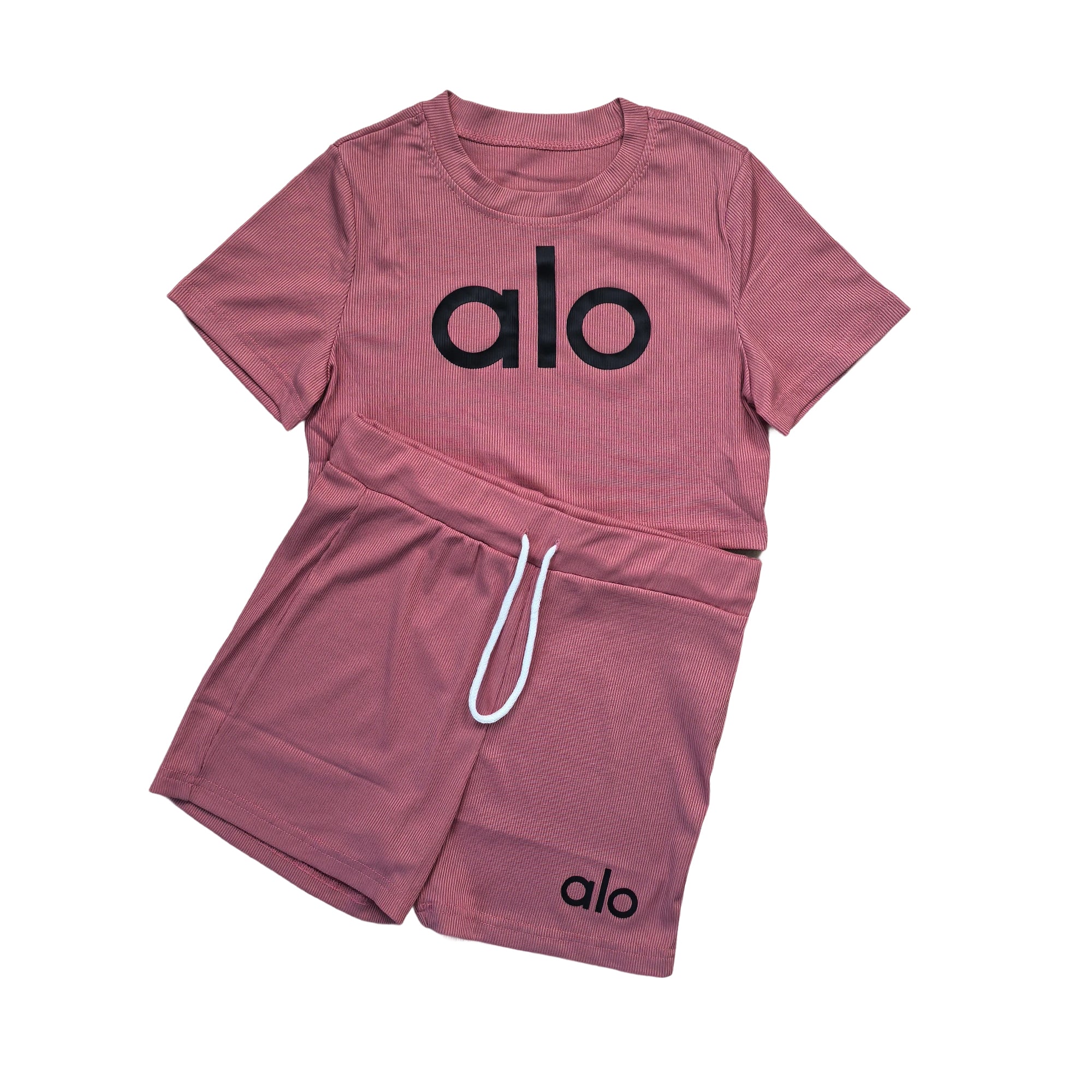 Women summer Stretch Round Neck short-sleeved top and shorts two-piece set 20