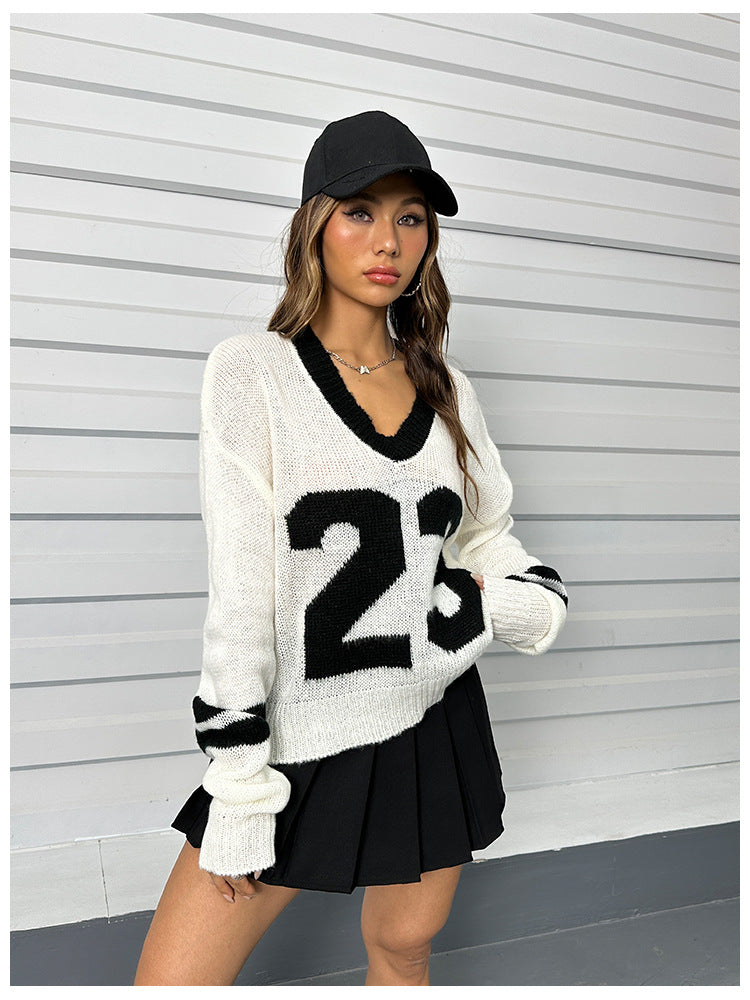 Women autumn and winter fake two-piece v-neck long sleeve sweater 4