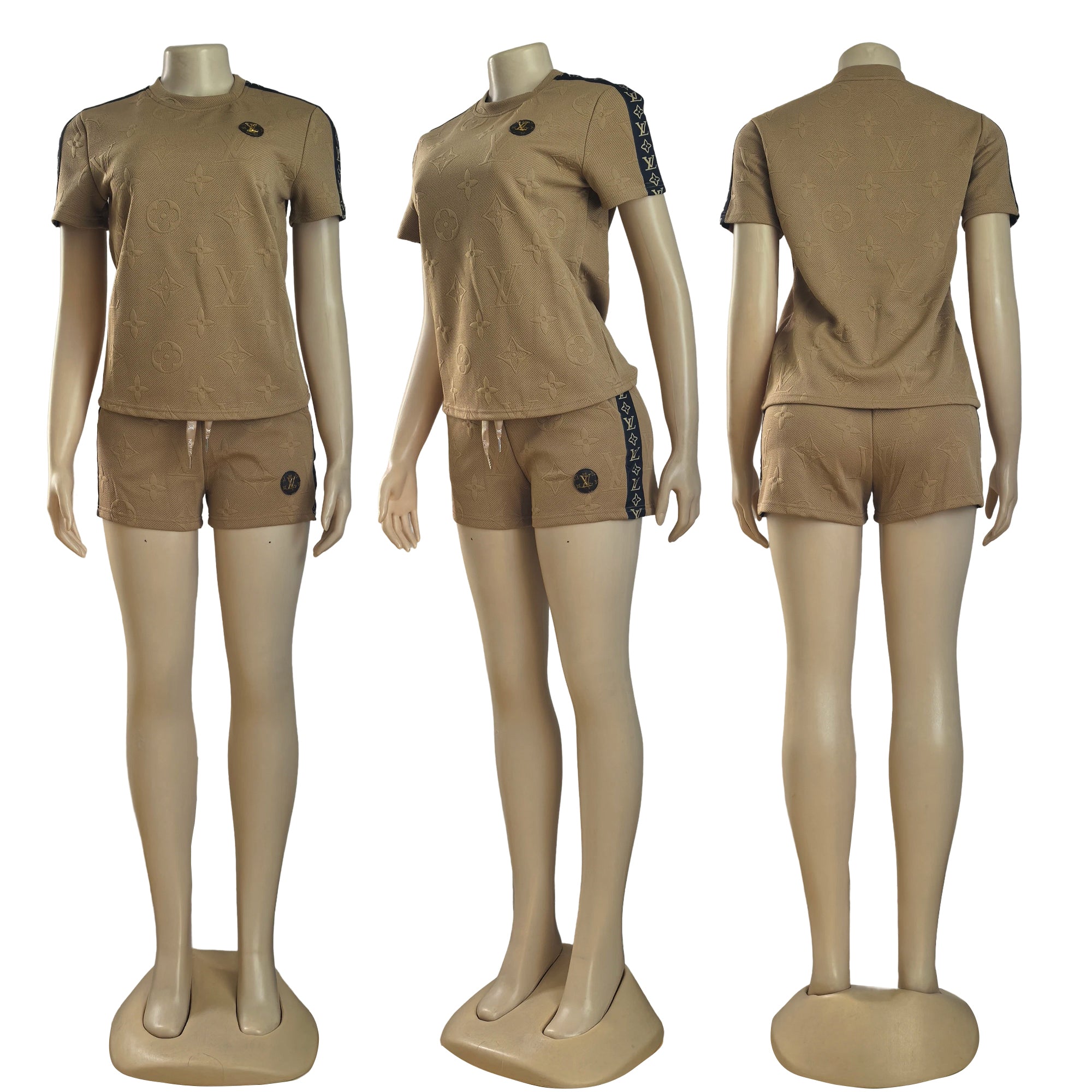 Women Jacquard Short Sleeve Top and Shorts Sports Two Piece Set 14