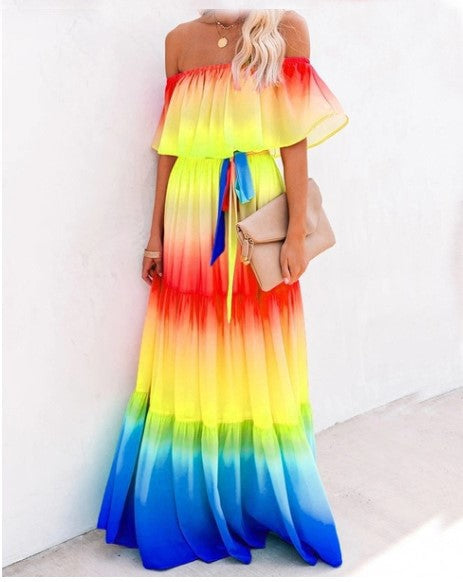 Women's Gradient Color Printed Off Shoulder Maxi Dress 14
