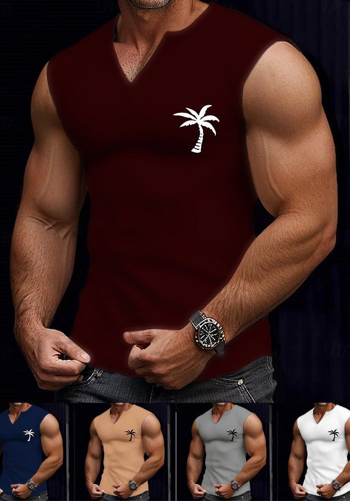 Men's Sporty Casual Coconut Tree Print Tank Top