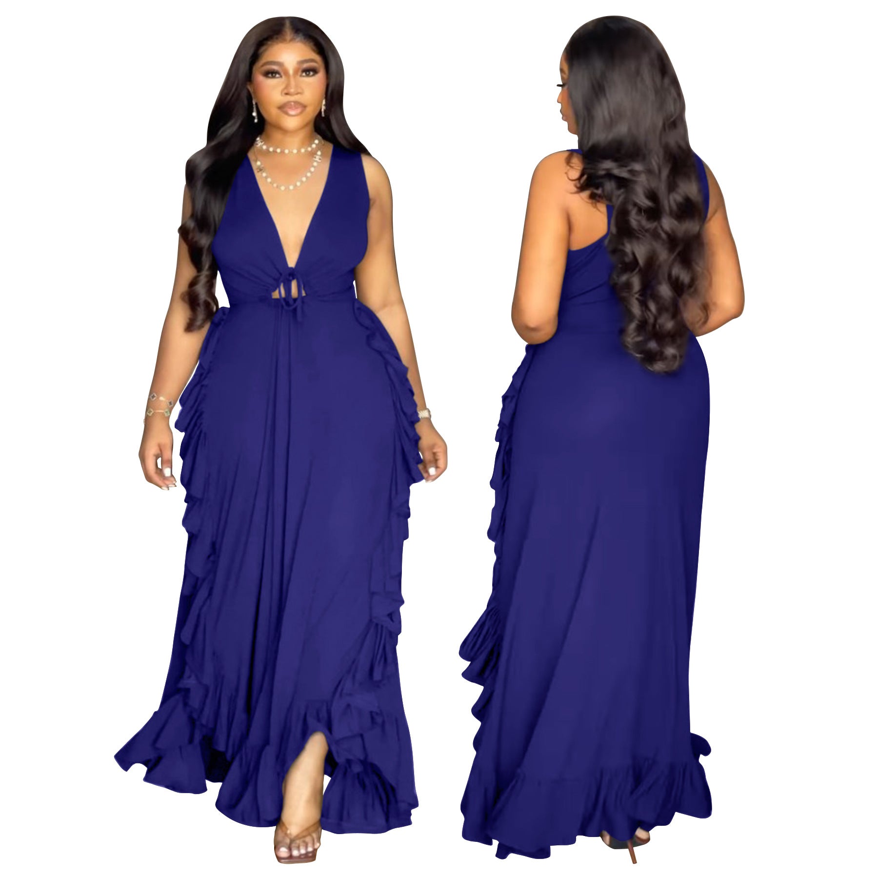 Sexy Chic Ruffle High Waist Hollow Strap Plus Size Dress 6