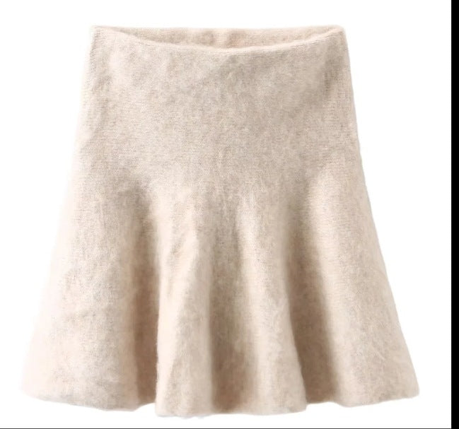 Women's Round Neck Short-Sleeved Knitting Shirt Mini Skirt Two-Piece Set 7