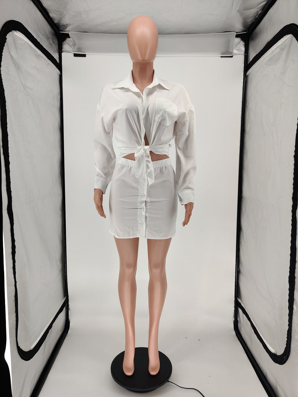 Women Casual Solid Shirt and Skirt Two-Piece Set 27