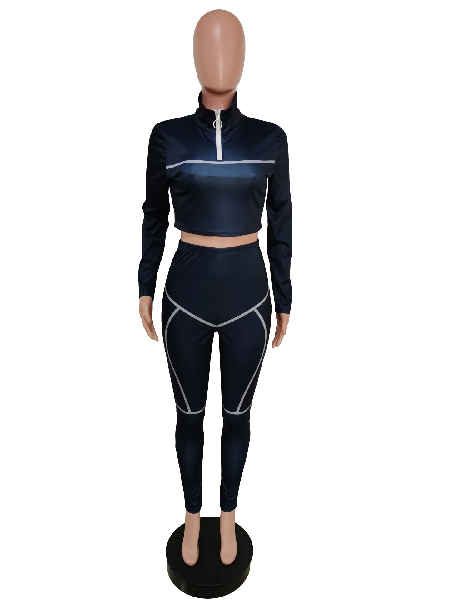 Women Casual Line Sport Long Sleeve Top and Pant Two-Piece Set 16