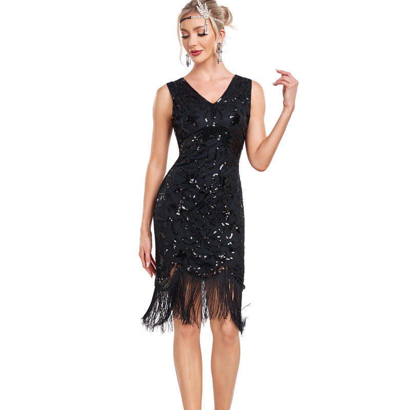 Sequined Beaded Tassels Nightclub Party Dress Fashion Formal Evening Dress 7