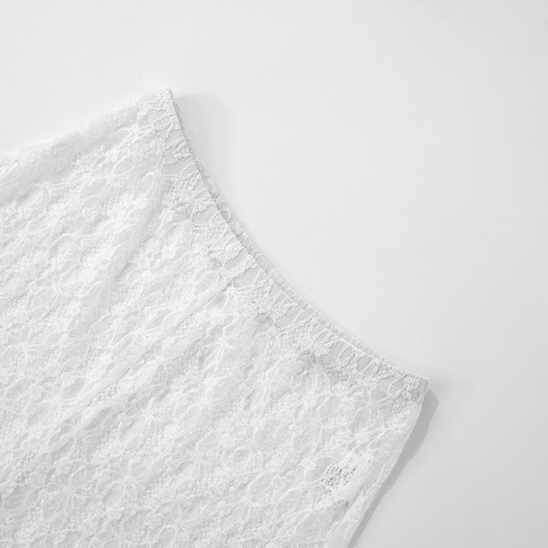 Women's spring and summer lace hood Halter Neck deep pile collar  Low Back Patchwork Dress and pants set 30