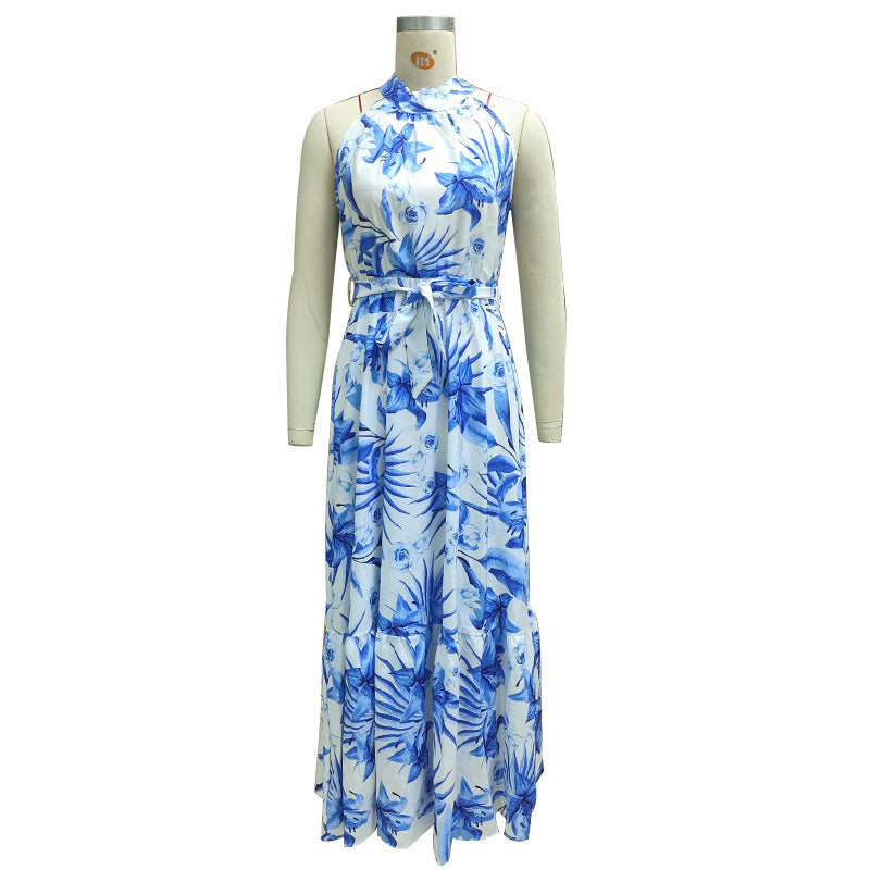Women Spring Print Round Neck Sleeveless Dress 3