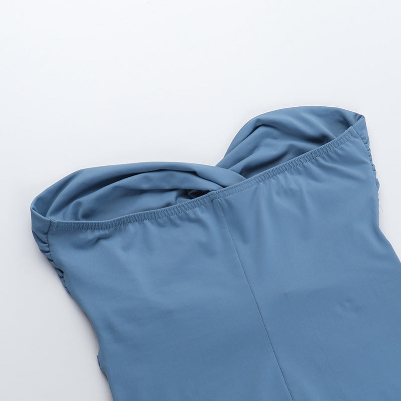 Sexy Strapless Hollow Slit Women's Slim Long Dress 16