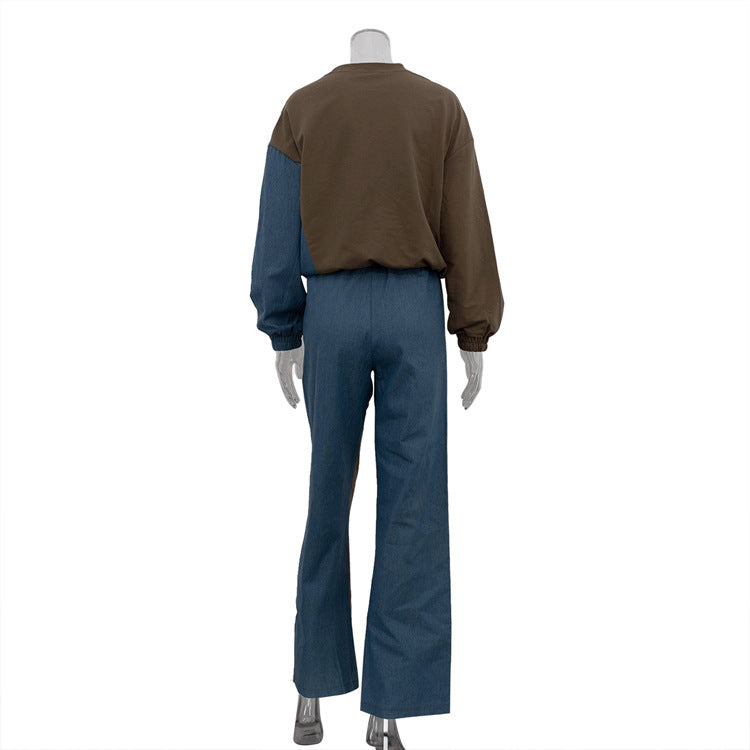 Women American sports style contrast striped top and trousers Two Piece Set 8