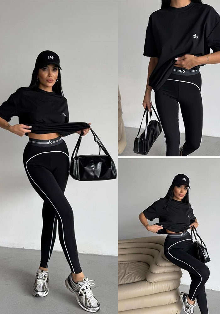 Yoga Wear Autumn Fashion Letter High Waist Yoga Pants Solid Color Sportswear Set