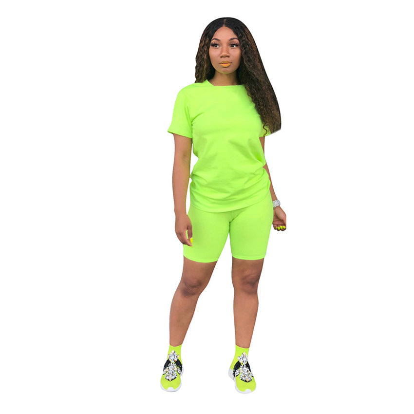 Solid color sports Casual two-piece Shorts Set 43