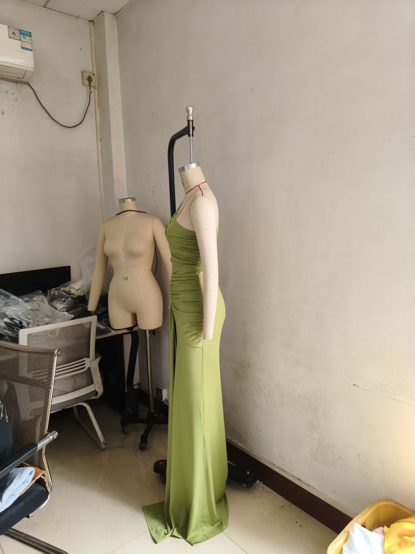 Women Solid Maxi Dress One Shoulder Pleated Dress 11