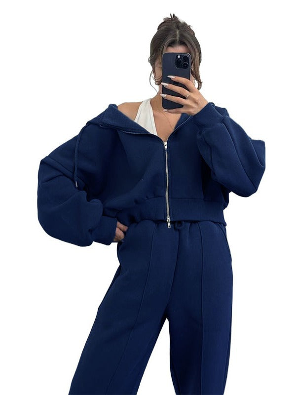 Women Autumn and Winter Solid Hoodies and Casual Hoodies Two-piece Set 11