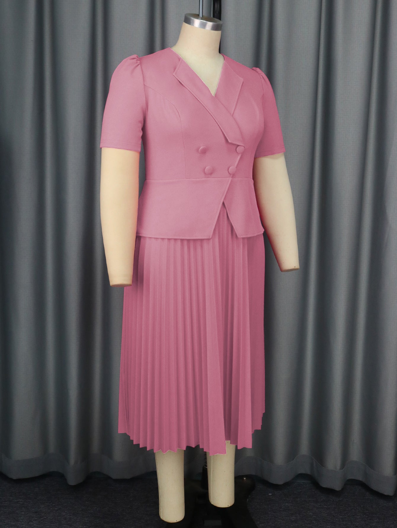 Women Turndown Collar Elegant party pleated dress 11