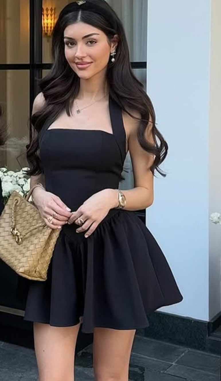 Summer Women's Fashion Chic Elegant Halter Neck Slim Waist A-line Dress 3