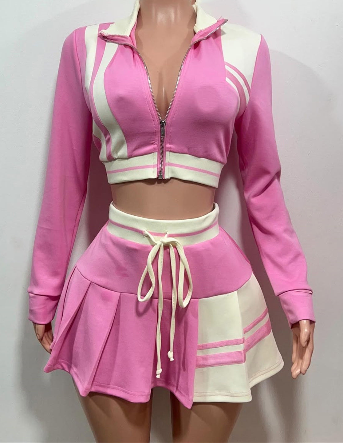 Spring Women's Clothing color contrast jacket top fashion short skirt two-piece set for women 4