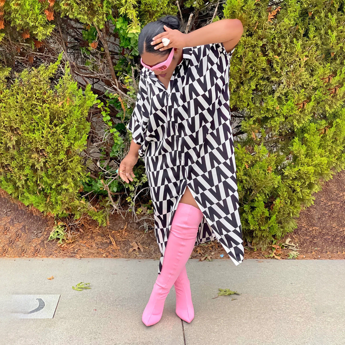 Plus Size Women Summer Printed Loose Shirt Dress 4