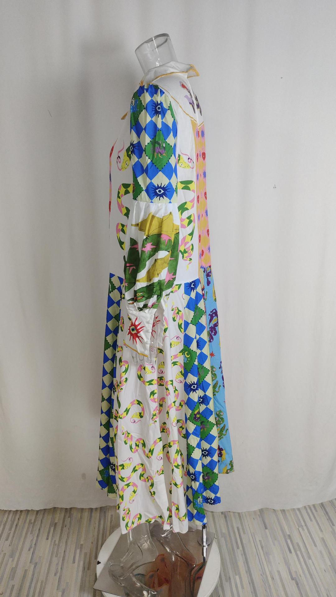 Women Chic Balloon Sleeve Turndown Collar Long Sleeve Dress 27