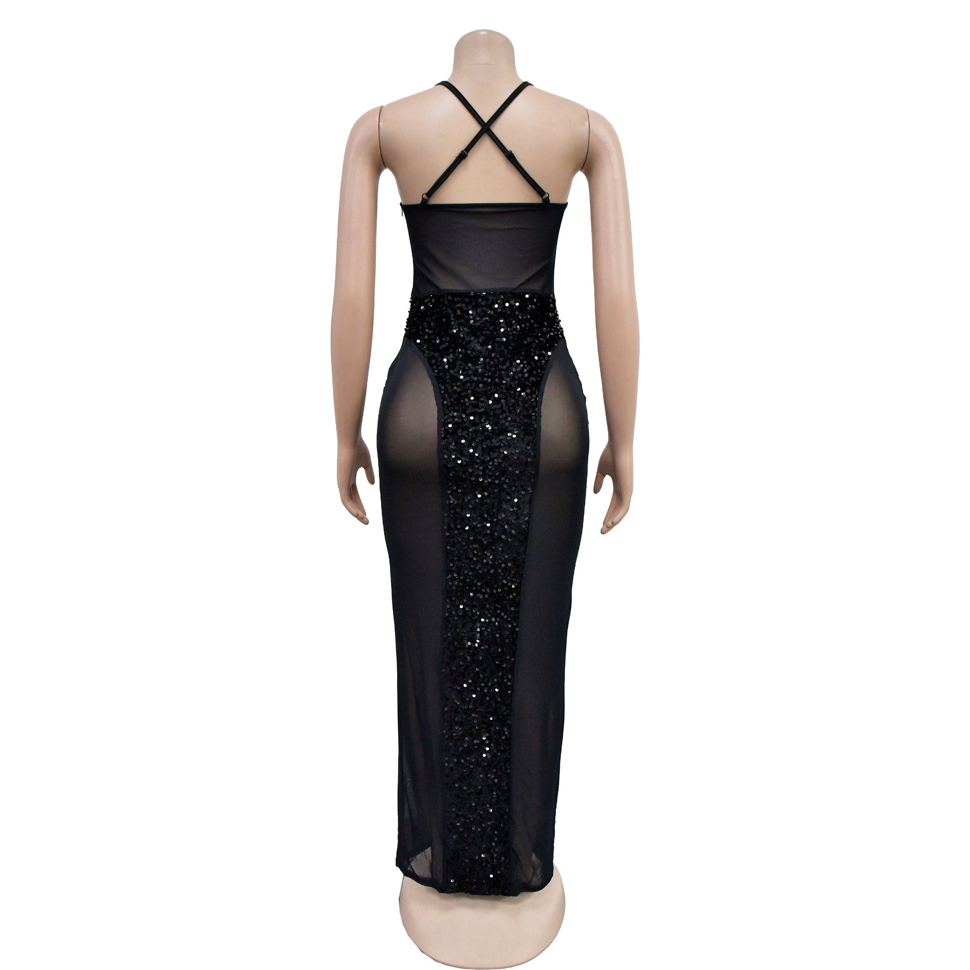 Fashion Women's Solid Color Sexy Strapless See-Through Sequin Dress 13