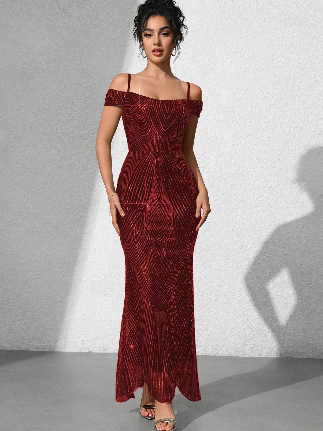 Sexy Sequined Strap Off Shoulder Women's Ball Evening Dress 4