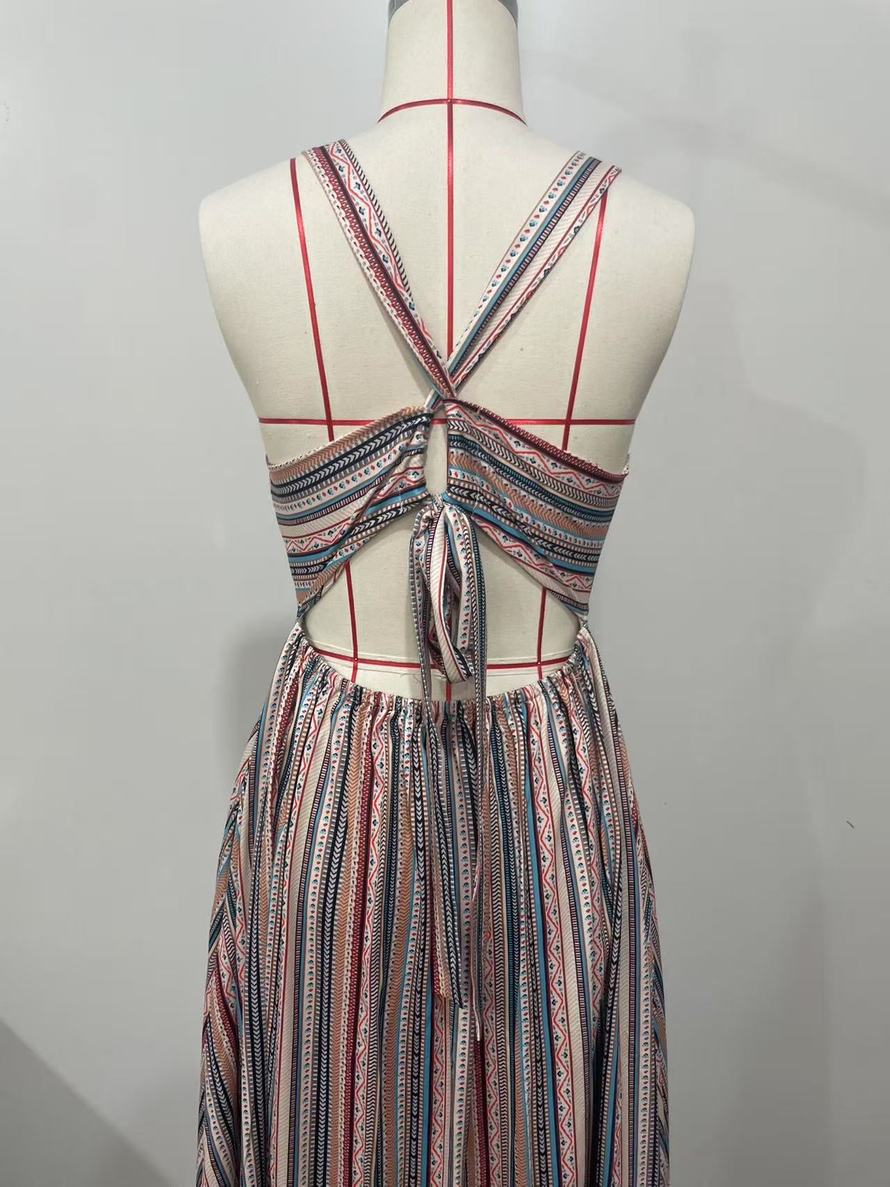 Women Striped Lace-Up Dress 4