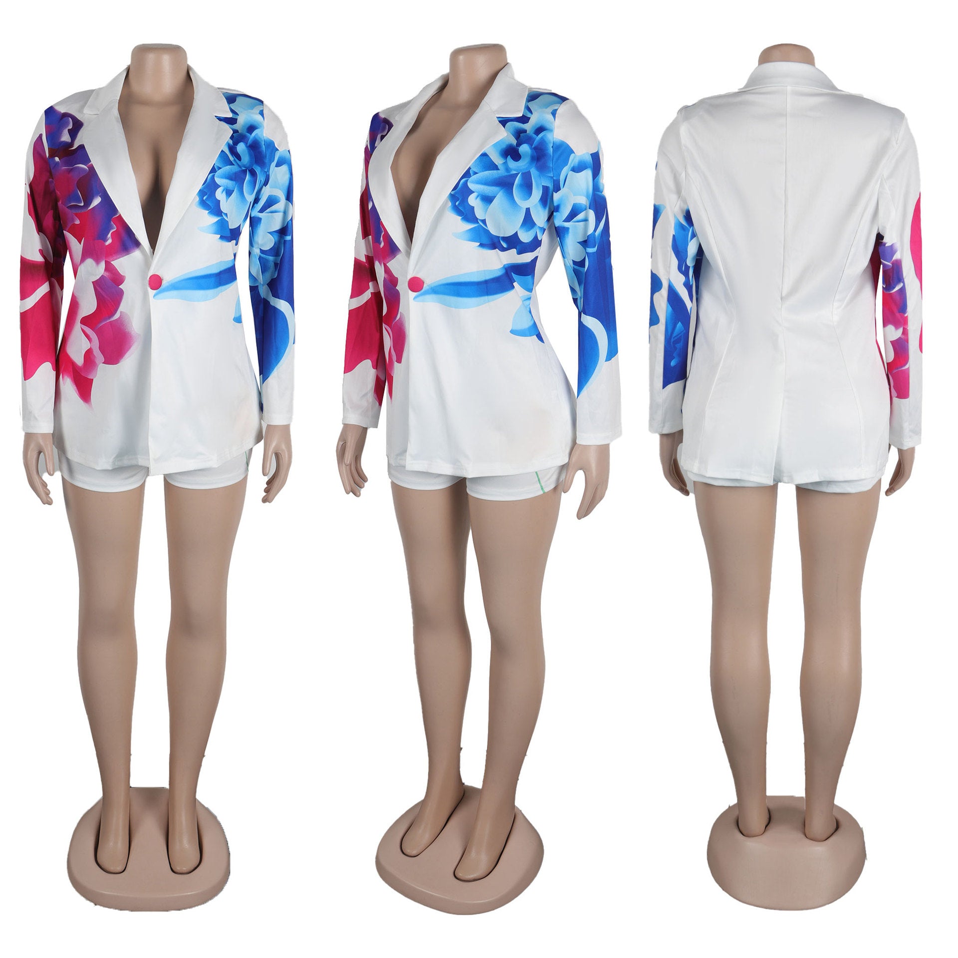 Sexy Plus size suit printed blazer shorts set 7