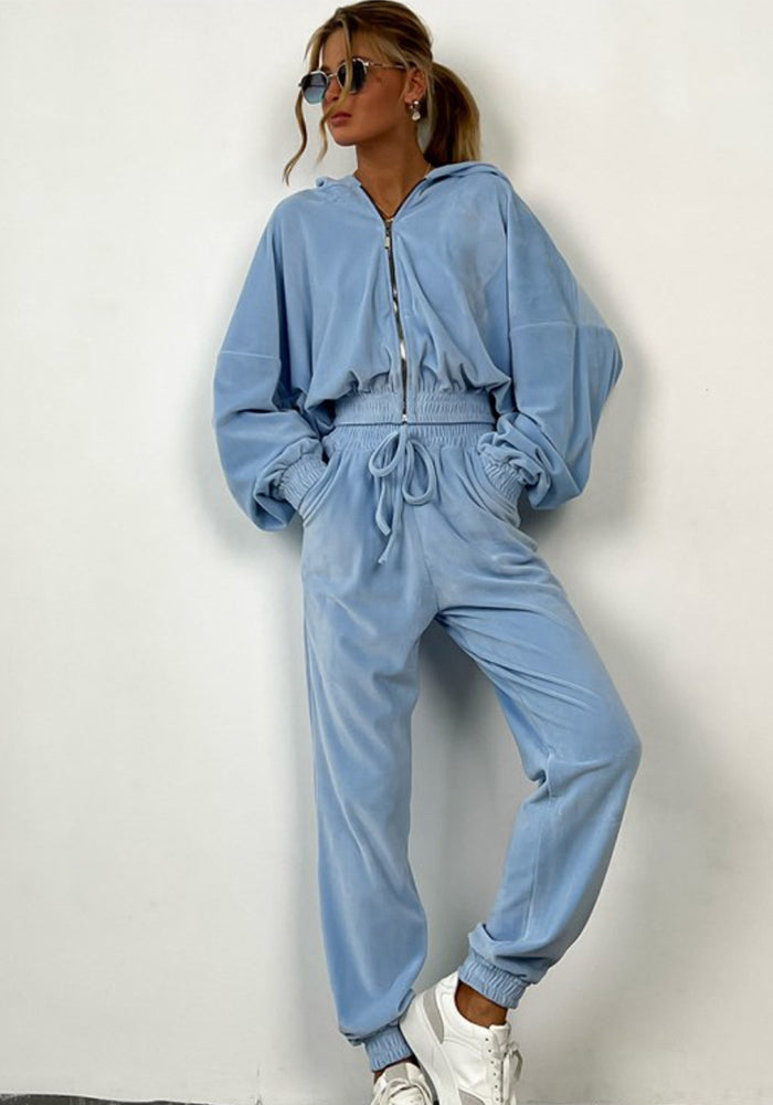 Women Solid Casual long-sleeved Hoodies and PantTwo Piece Set