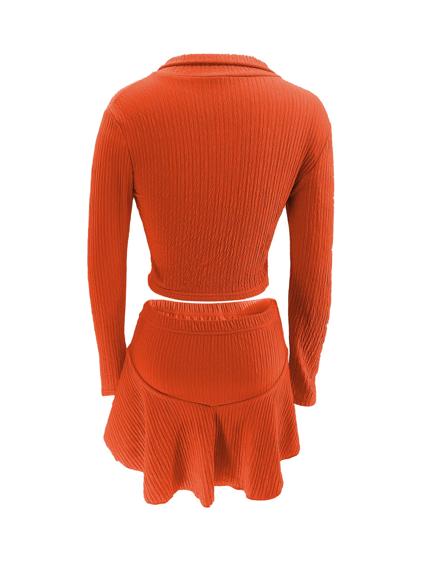 Women Solid Zippered Cropped Top Two-piece set with ruffled skirt 29