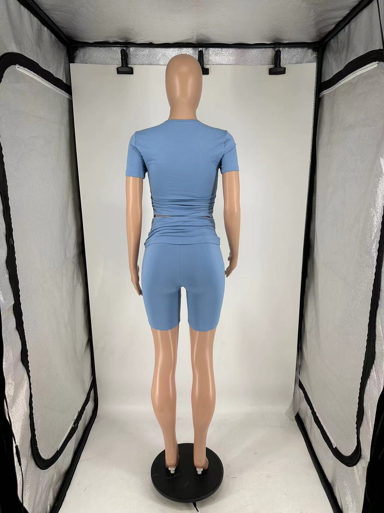 Short-Sleeve Round Neck Shorts Set Casual Summer Outfit 16