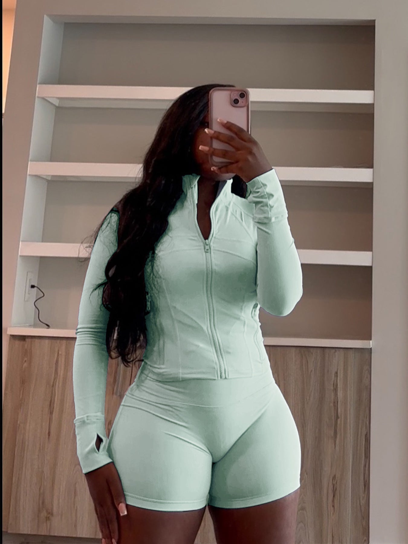 Spring Sports Casual Tight Fitting Long Sleeve Two-Piece Shorts Set 9