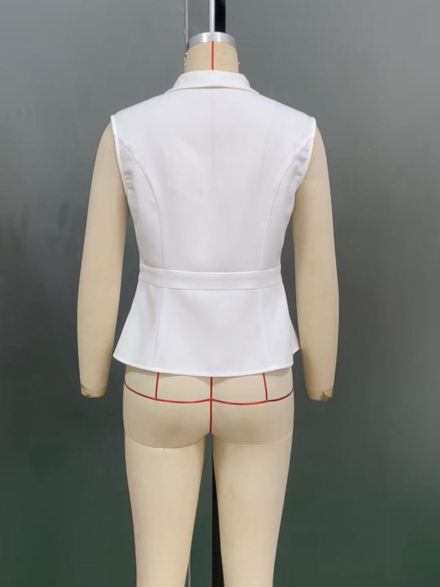 Women autumn elegant solid vest and trousers two-piece set 13